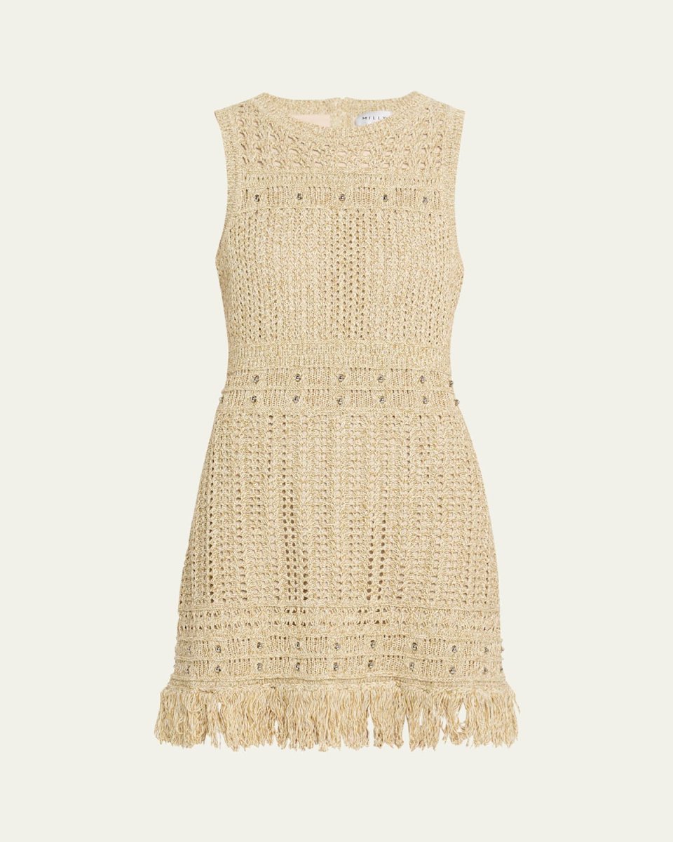 Beaded Fringe-Hem Knit Mini Dress